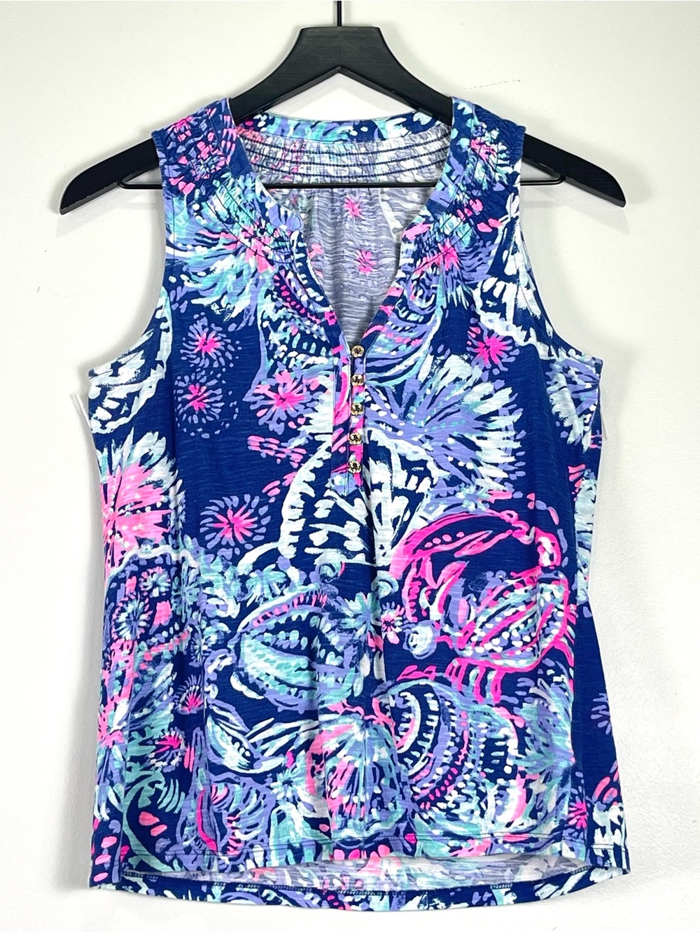 LILLY PULITZER Essie Blue Peri Turtley Awesome Tank Smocked Size ✔️Measurements